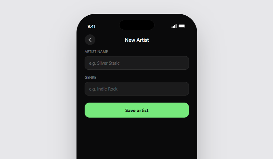 Add a new artist screen