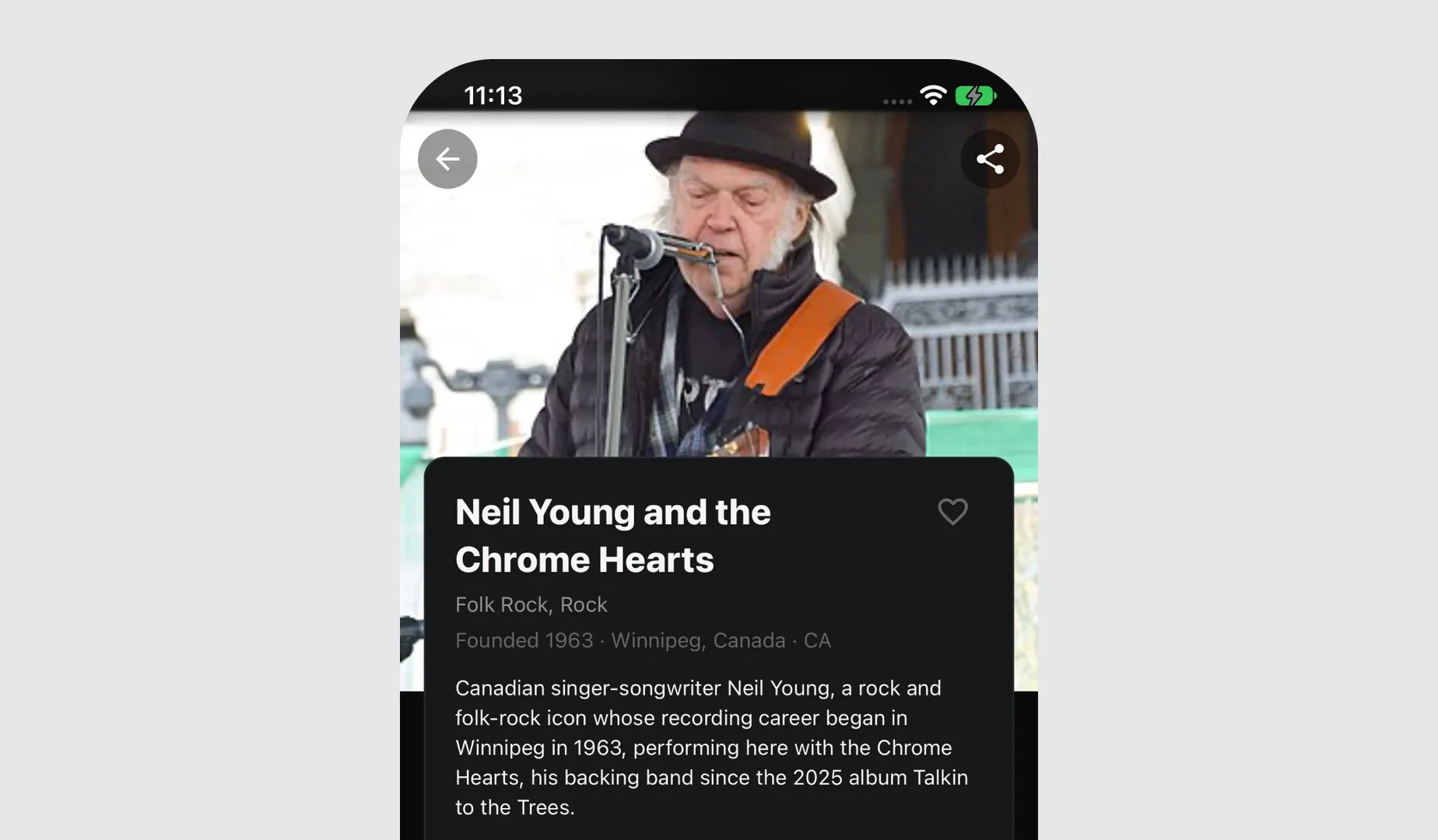 Artist page screen
