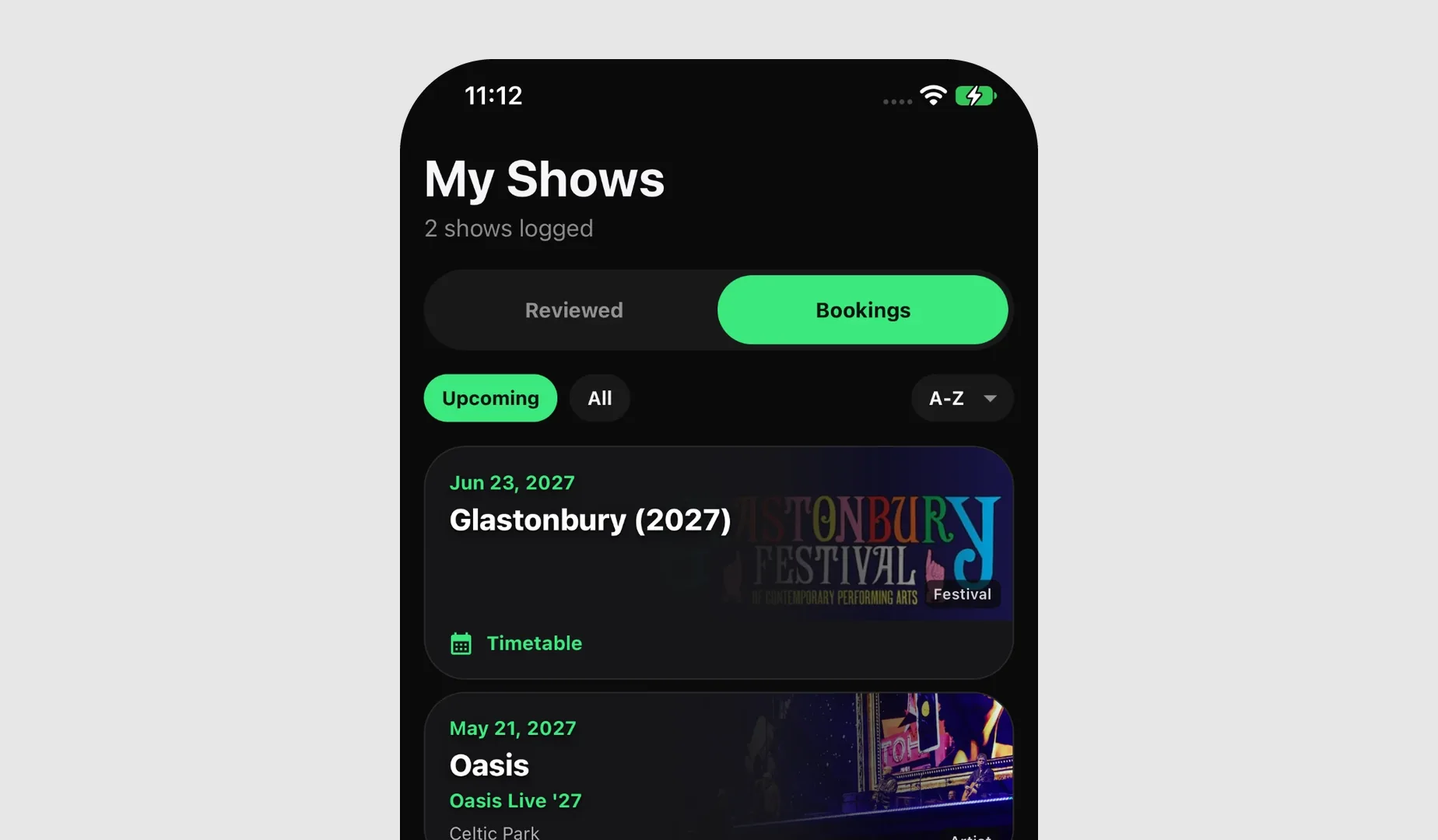 Bookings screen