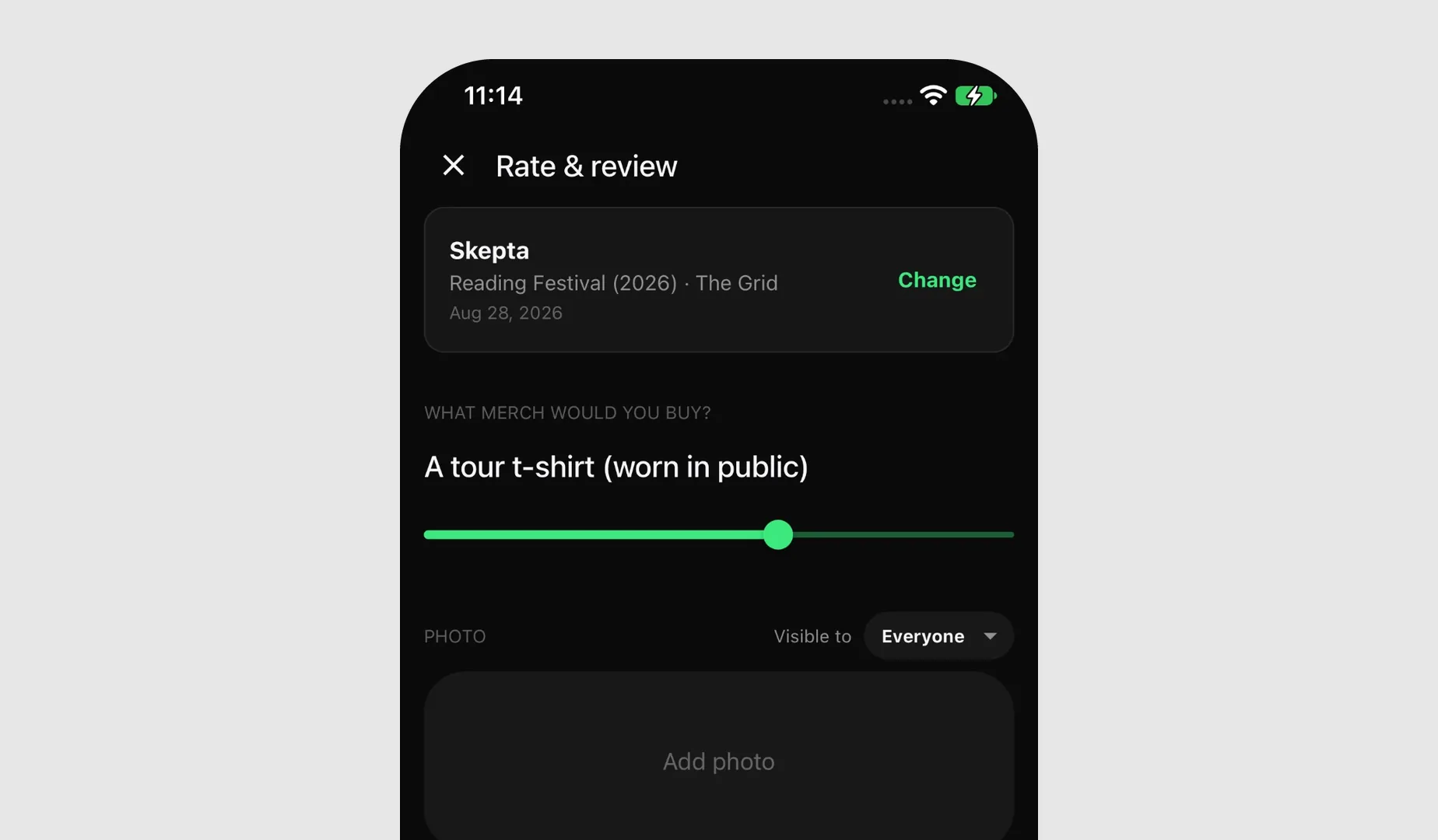 Rate and review screen